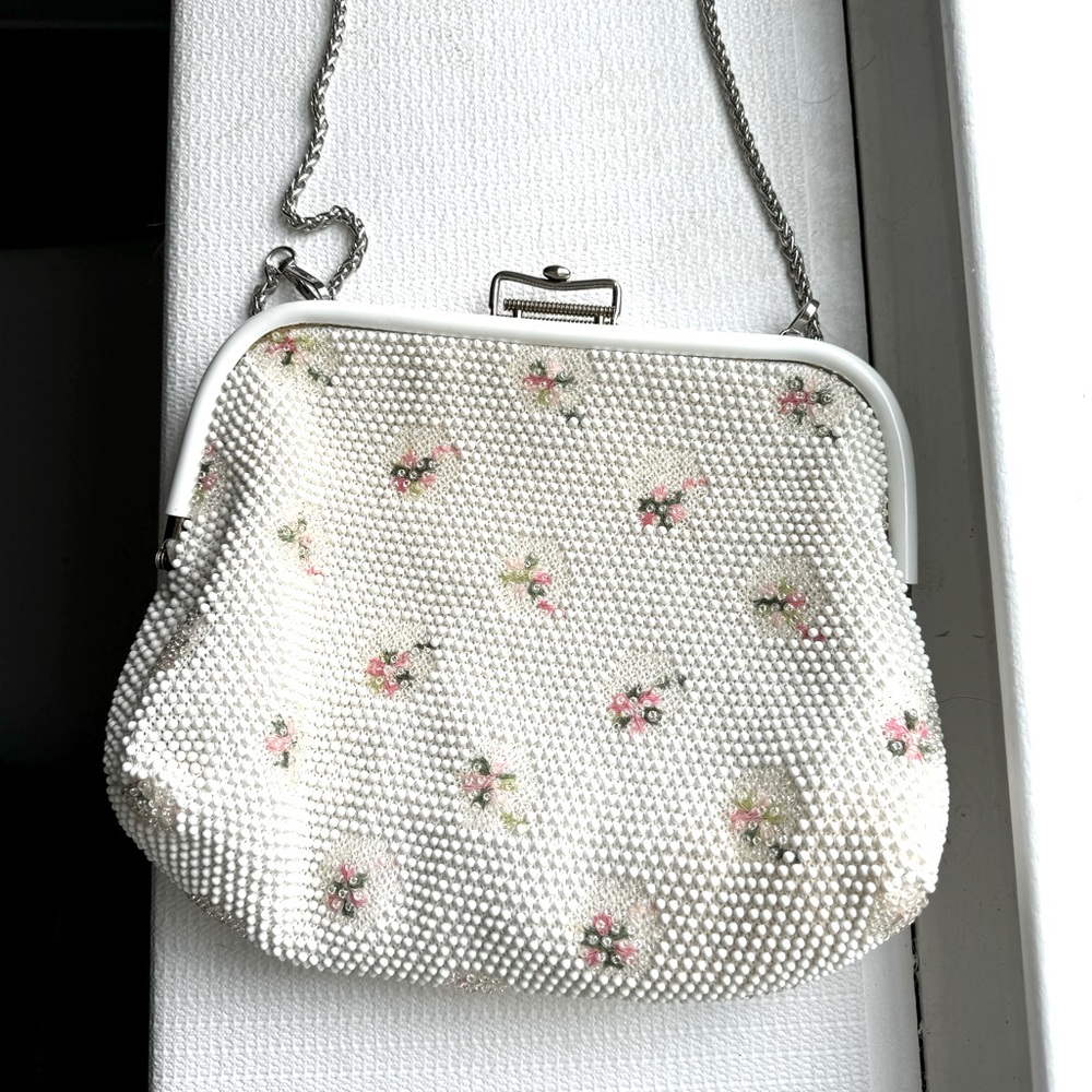 Vintage 60s Floral Beaded Crossbody Bag